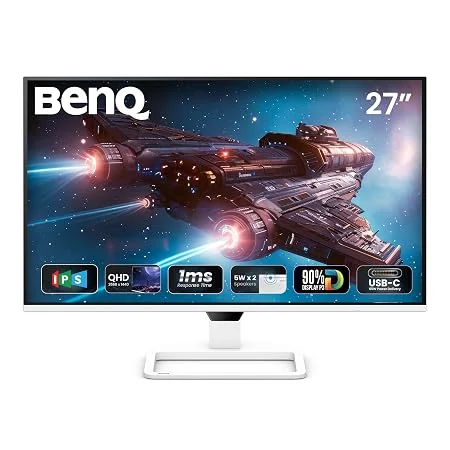 BenQ EW270Q 27" (68.58 cm) 2K QHD 200Hz IPS Gaming Monitor | HDRi|1200:1 Contrast|90% P3 Gamut|350 nits|Built-in-Speakers(5W X2)|AMD FreeSync Premium|USB-C (65 W), HDMI|Game Color Mode(White) - Historical Price Reference India